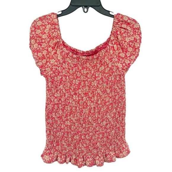 Art Class Girl’s Light Red Floral Smocked Puff Short Sleeve Top Small 6/6X - Picture 9 of 10